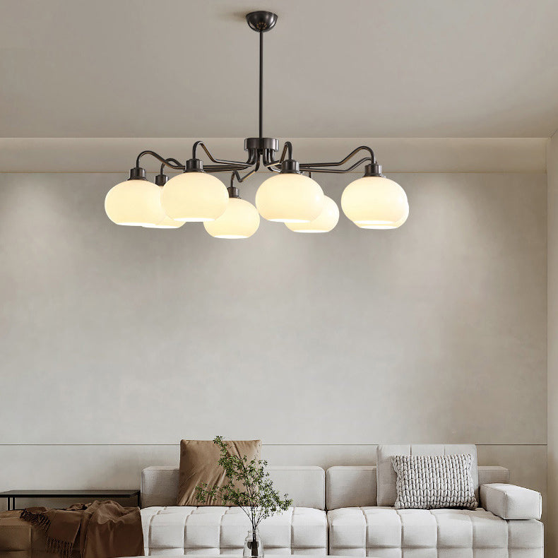 Moderner Mid-Century Persimmon Glasschirm Hardware 6/8-Licht Kronleuchter für Wohnzimmer 