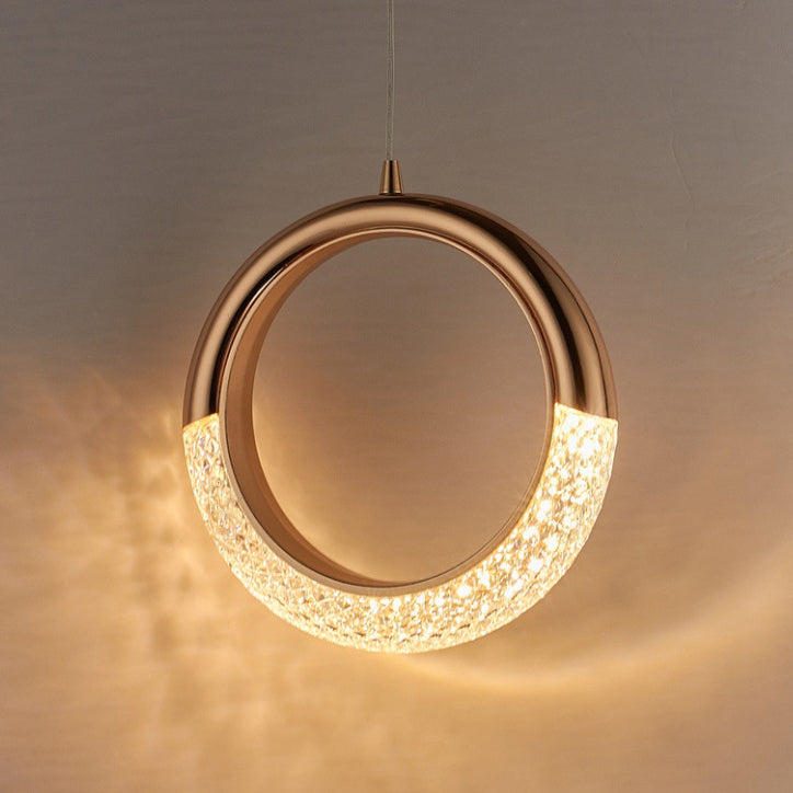 Contemporary Scandinavian Moon Circle Alloy PMMA LED Pendant Light For Bedroom