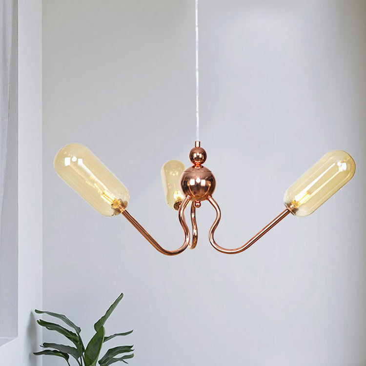 Zeitgenössischer Luxus-Kronleuchter mit Eisenrahmen und rundem Glasschirm, 3 Lichter, für Wohnzimmer 
