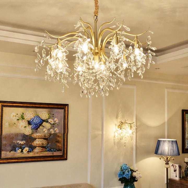 Modern Luxury Branch Transparent Iron Crystal 9/13 Light Chandelier For Living Room