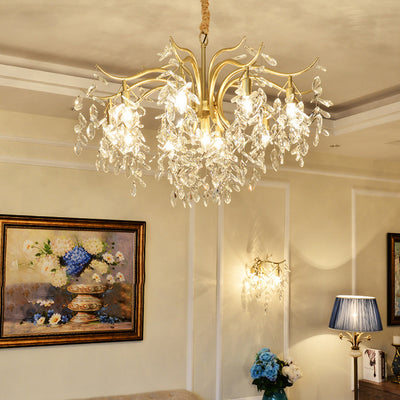 Modern Luxury Branch Transparent Iron Crystal 9/13 Light Chandelier For Living Room