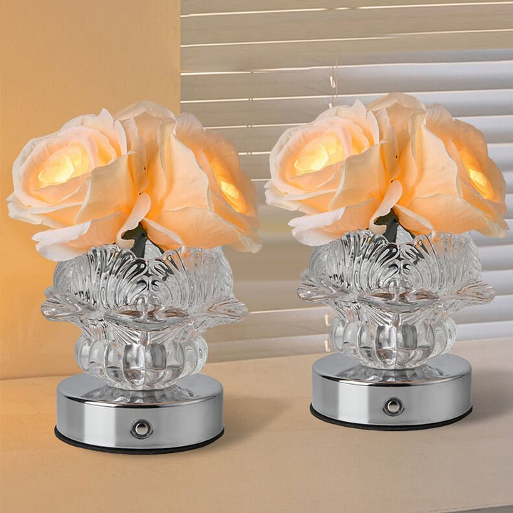 Lampe de Table LED en Verre Métal Rose Décoratif Moderne 