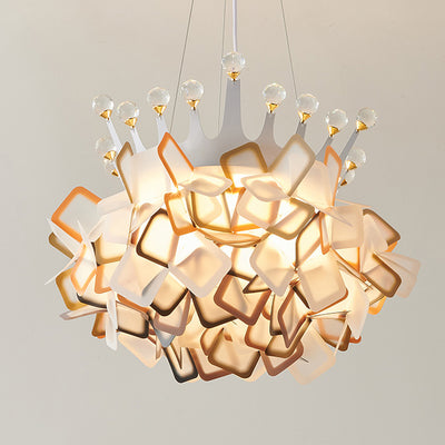 Zeitgenössische kreative Hardware Crown Decor PVC Petal Shade LED Pendelleuchte für Wohnzimmer 