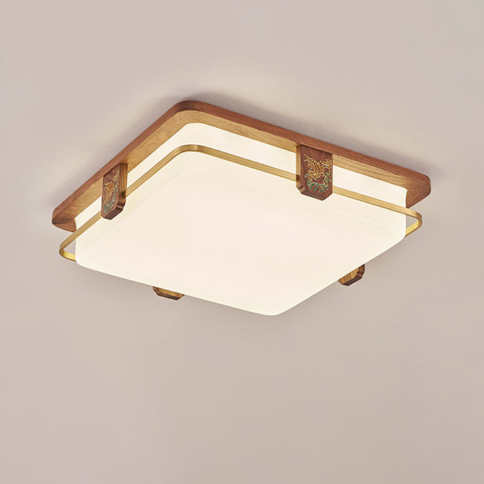 Luz de techo LED empotrada de acrílico, cobre, nogal chino tradicional, redonda, cuadrada, rectangular para sala de estar 