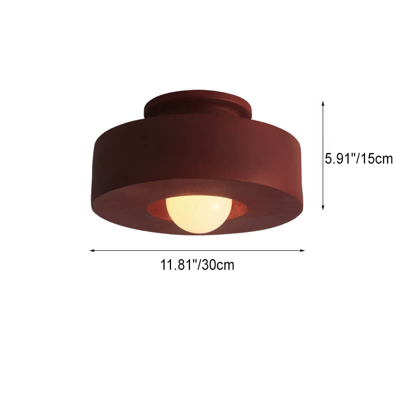 Nordic Vintage Resin Round  Drum 1- Light Semi-Flush Mount Ceiling Light