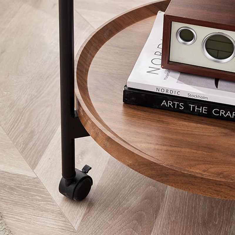 Table basse moderne minimaliste ronde en fer et bois à 2 niveaux pour le salon 