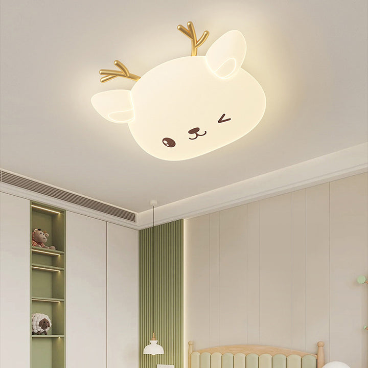 Modern Simplicity Kids Iron PE Deer Elliptical LED Flush Mount Ceiling Light For Bedroom