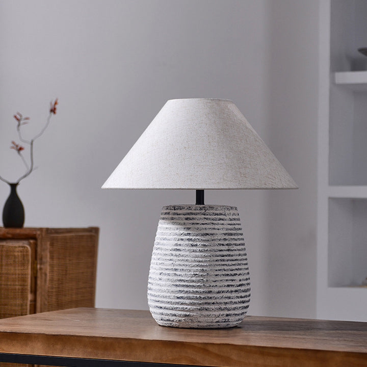 Modern Vintage Ceramic Jar Linen Fabric Handmade 1-Light Table Lamp For Living Room