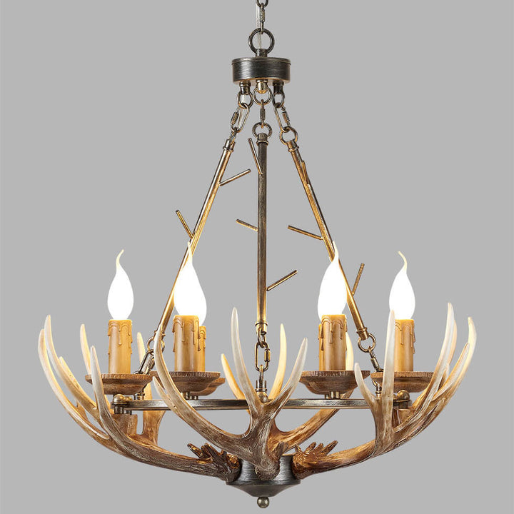Candelabro de isla de 6 luces con soporte de vela de asta industrial de resina, hierro y acrílico 