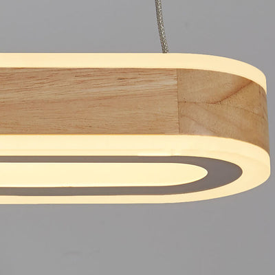 Japanese Minimalist Wooden Long Ring LED Island Light Chandelier