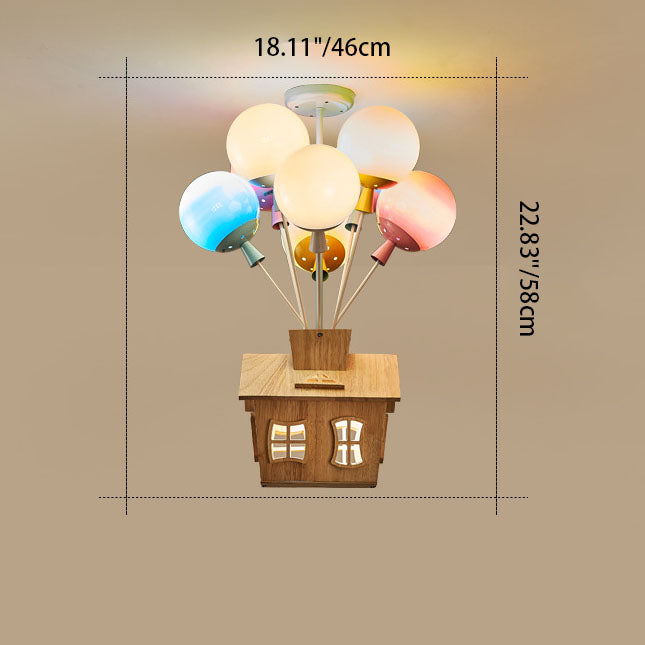 Contemporary Creative Colorful Acrylic Balloon Log Cabin 7/9-Light Kids Semi-Flush Mount Ceiling Light For Bedroom