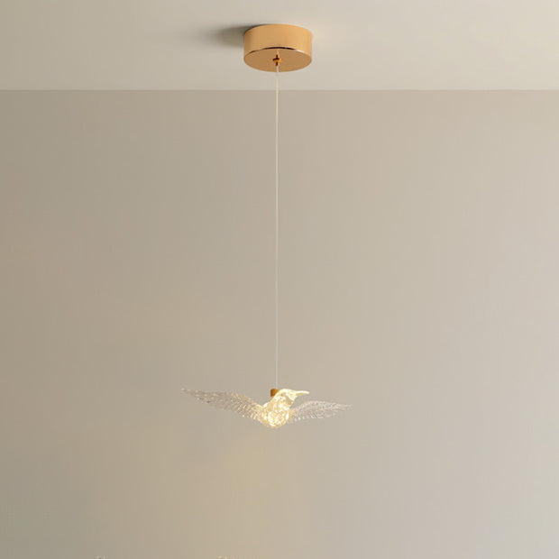 Lámpara colgante LED de acrílico y hierro con diseño de pájaro moderno para dormitorio 