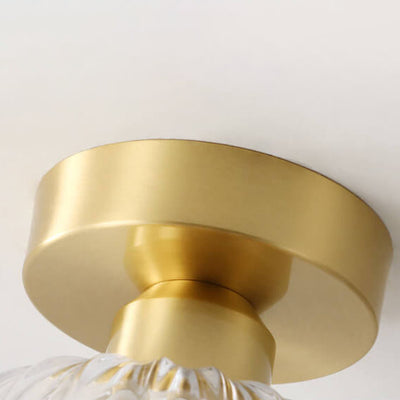 Modern Luxury Floral Full Copper Glass 1-Light Semi-Flush Mount Ceiling Light
