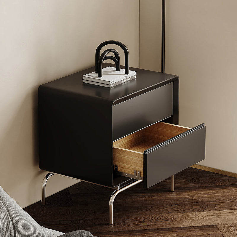 Table de chevet rectangulaire en bois et acier inoxydable minimaliste moderne à 2 tiroirs pour salon 
