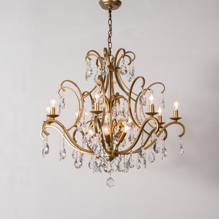 Chandelier traditionnel français avec cadre rond en cristal et fer, 5/9/12 lumières pour salon 