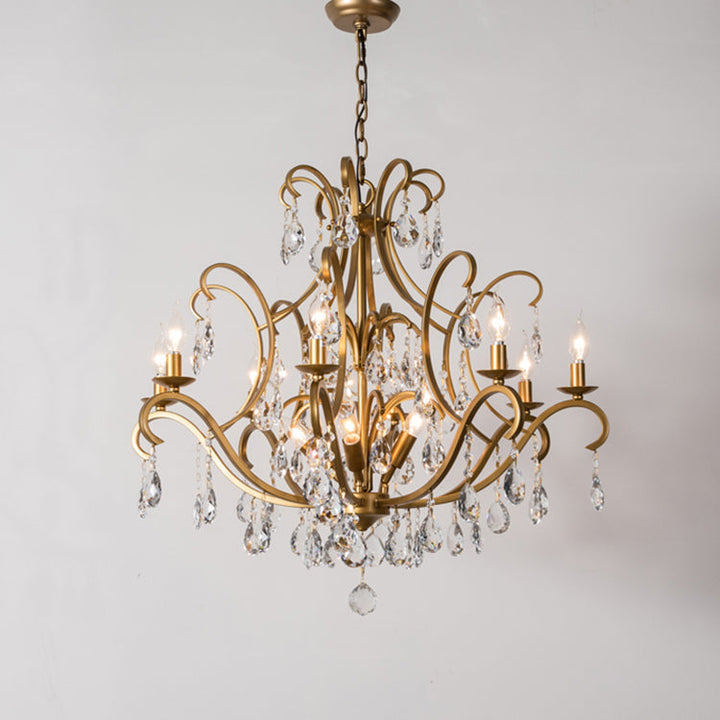Chandelier traditionnel français avec cadre rond en cristal et fer, 5/9/12 lumières pour salon 