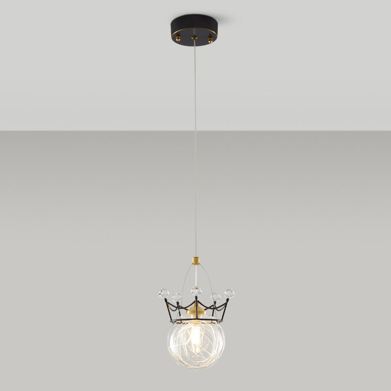 Moderne Luxus Crown Orb Alle Messing Glas 1-Licht Pendelleuchte für Schlafzimmer 