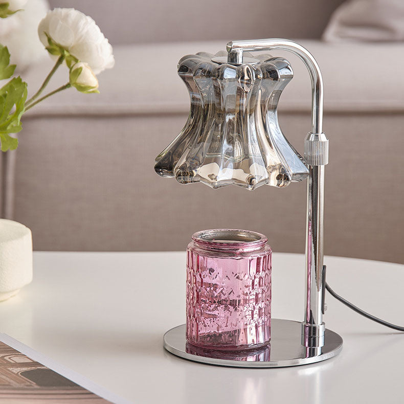 Moderne minimalistische florale Tischlampe mit rundem Sockel aus Eisenglas mit 1 Licht für die Aromatherapie mit schmelzendem Wachs für Schlafzimmer 
