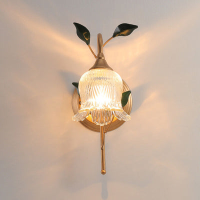Rustic Vintage Gold Finish Frame Flower Glass Shade 1-Light Wall Sconce Lamp