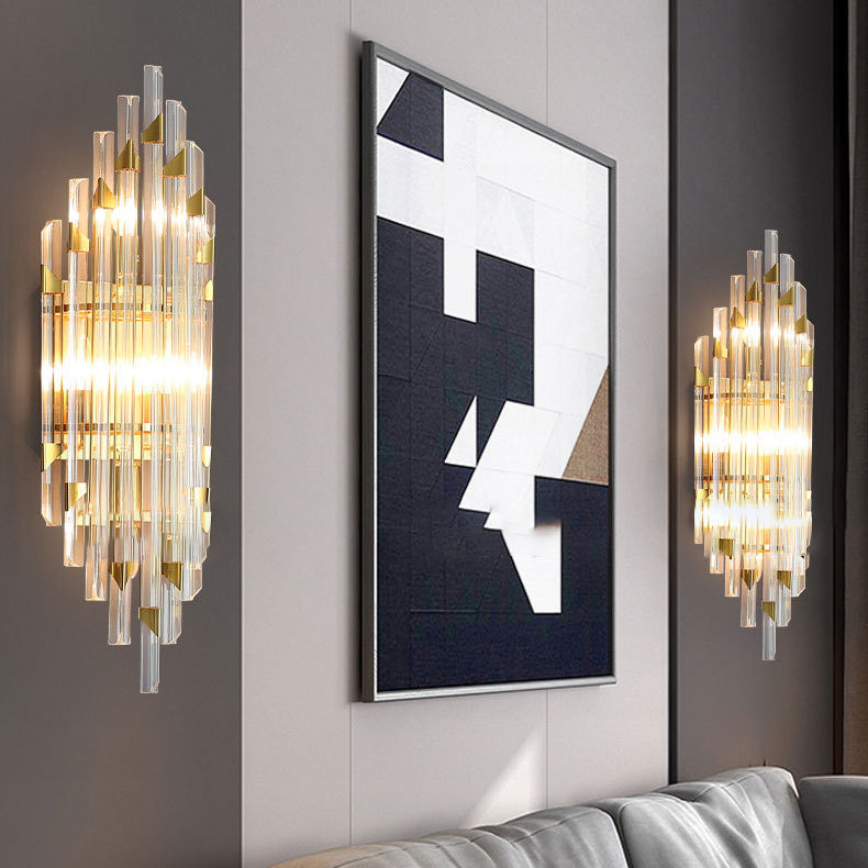 Zeitgenössische Luxus Streifen Hardware Kristall 2/4 Licht Wandleuchte Lampe für Wohnzimmer 
