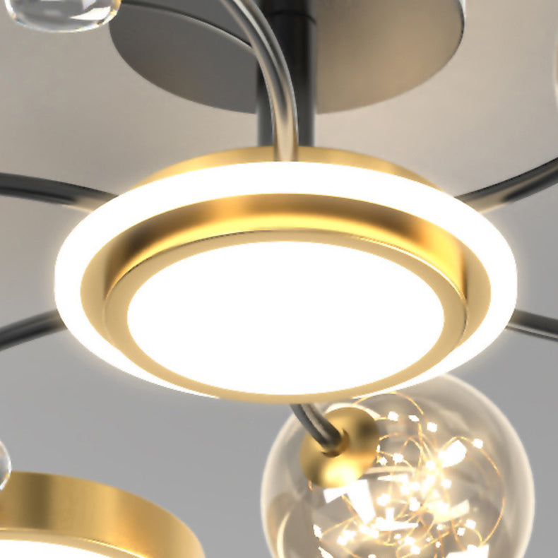 Moderner LED-Kronleuchter mit Eisenrahmen aus der Mitte des Jahrhunderts, Glasblase, für Wohnzimmer 
