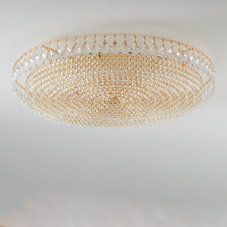 Modern Luxury Circle Iron Crystal 4/6/8/10 Light Flush Mount Ceiling Light For Living Room