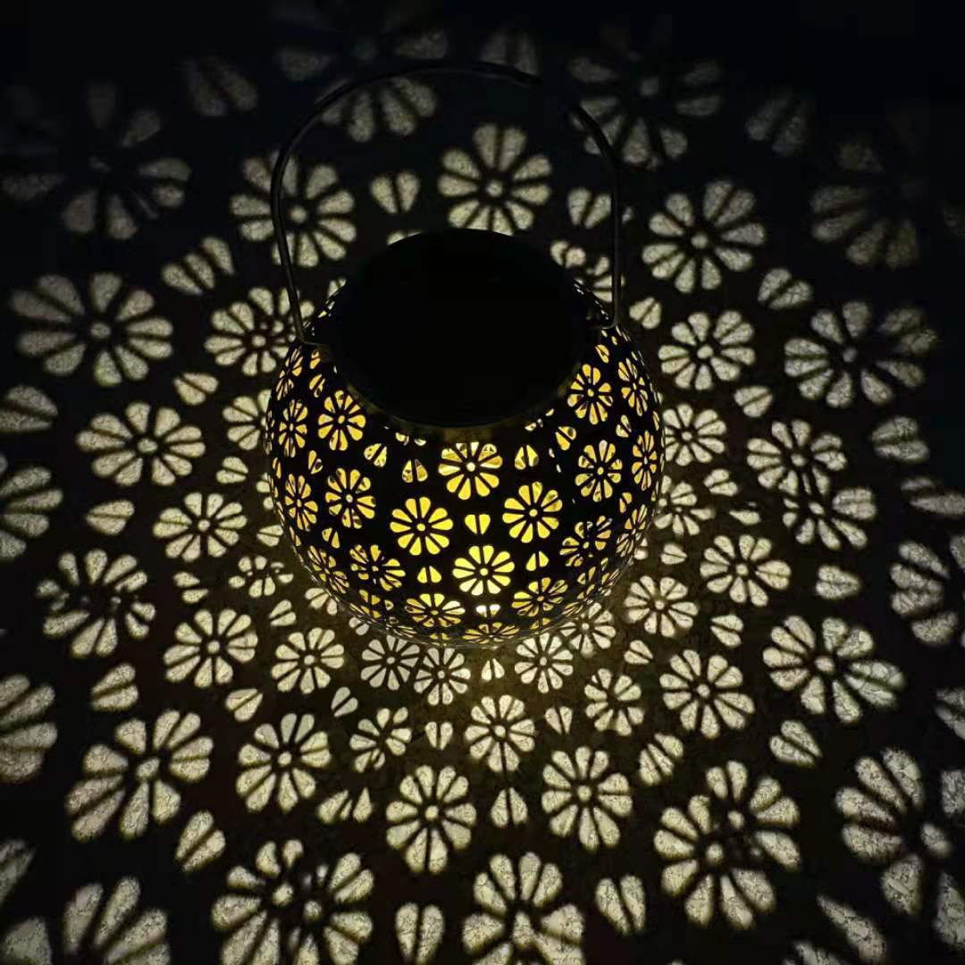 Moderne Art Deco Solar Wasserdichte Tragbare Blume Runde Laterne Eisen LED Outdoor Licht Für Garten 