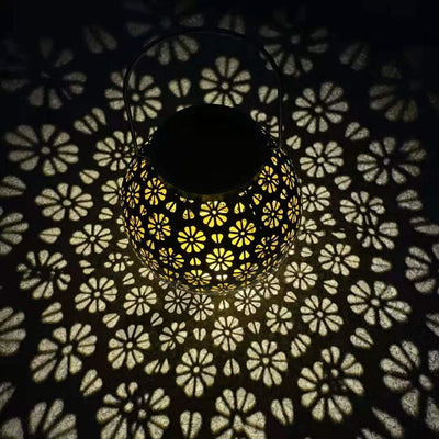 Moderne Art Deco Solar Wasserdichte Tragbare Blume Runde Laterne Eisen LED Outdoor Licht Für Garten 