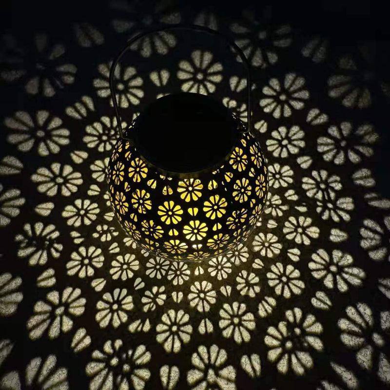 Moderne Art Deco Solar Wasserdichte Tragbare Blume Runde Laterne Eisen LED Outdoor Licht Für Garten 