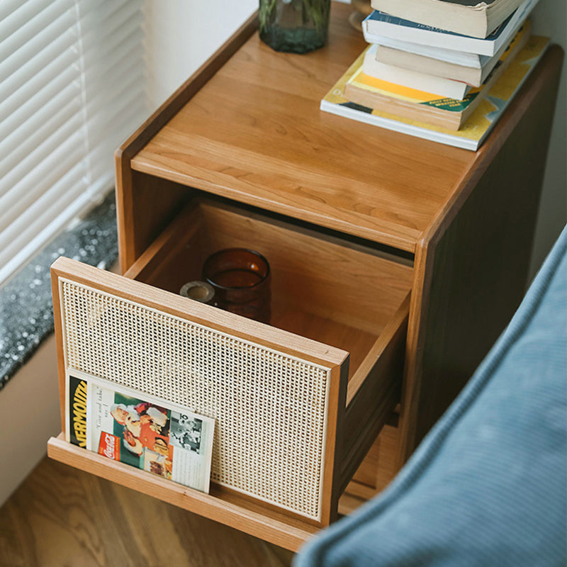 Table de chevet contemporaine rétro carrée en bois massif à 2 tiroirs pour chambre 