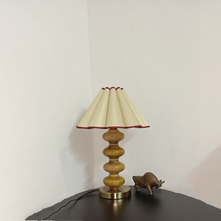 Japanische Vintage-Leinwand-Blütenschirm Keramikbasis 1-Licht Tischlampe 