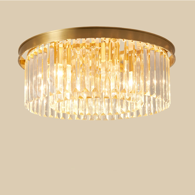 Modern Luxury Round Long Full Copper Crystal 4/5/6/8 Light Flush Mount Ceiling Light For Living Room