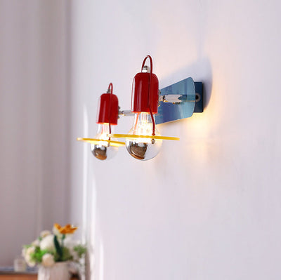 Zeitgenössische kreative kindliche bunte geometrische Eisen 2-Licht Spiegel Front Wandleuchte Lampe für Schlafzimmer 