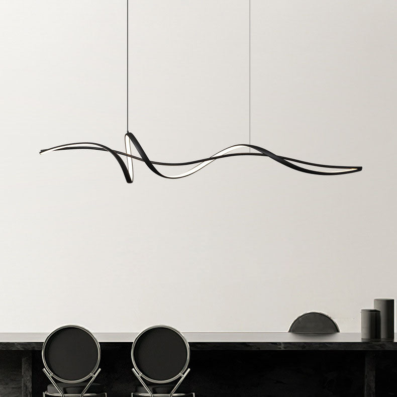 Lustre LED en aluminium et silice avec lignes ondulées minimalistes modernes pour salle à manger 