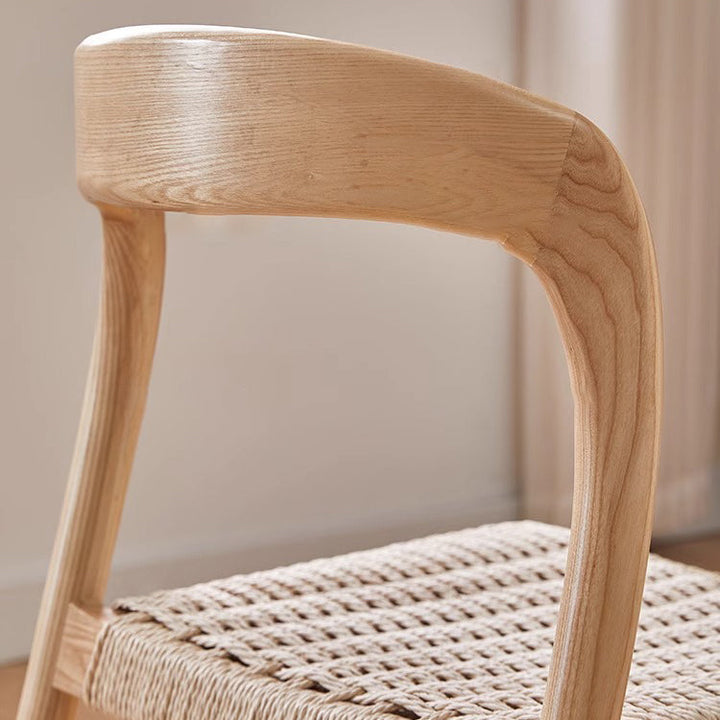 Traditioneller Vintage Stuhl mit quadratischem, geflochtenem Seilsitz, Holzrahmen, Rückenlehne ohne Armlehnen für Esszimmer 