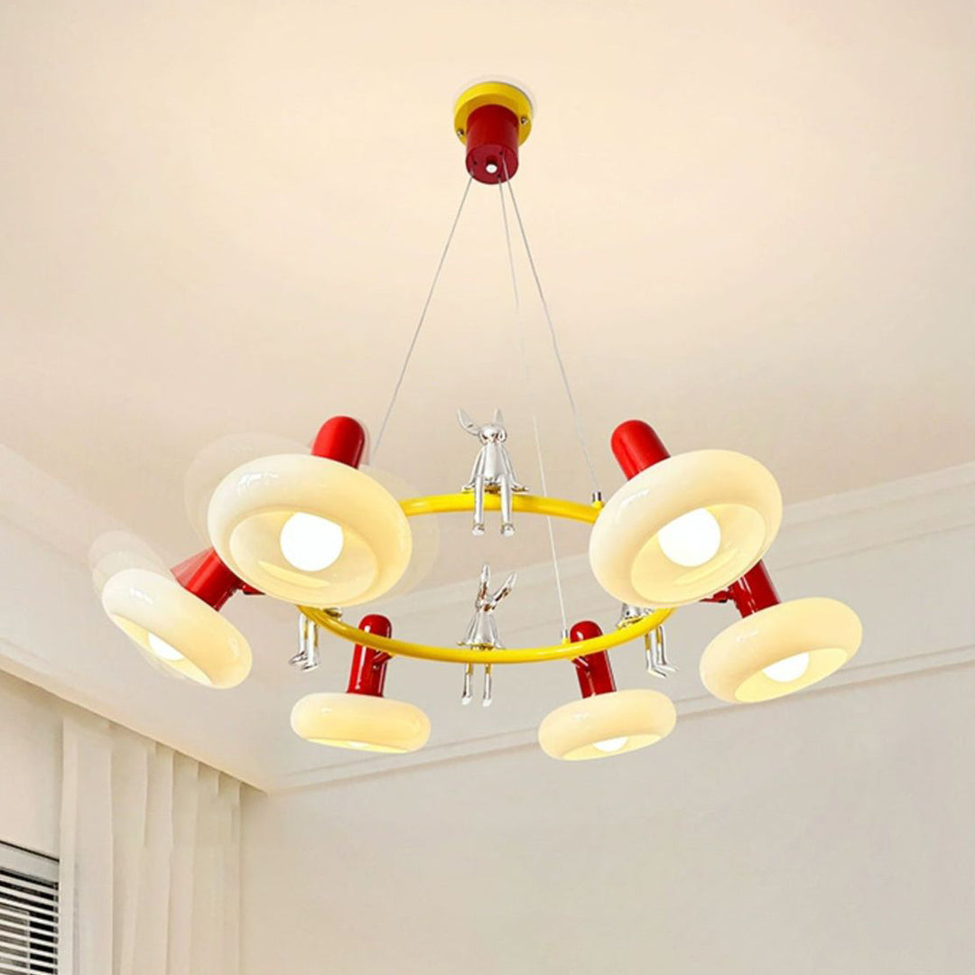 Lámpara de araña contemporánea con anillo de hierro nórdico y pantalla de vidrio de conejo de 3/5/6 luces para sala de estar 