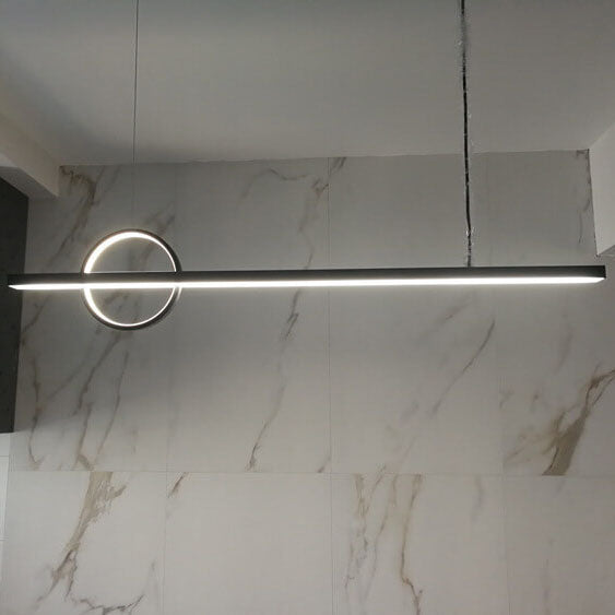 Lámpara colgante LED para isla de cocina de acrílico y cobre con diseño moderno minimalista de líneas y círculos para sala de estar 