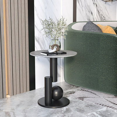 Zeitgenössischer Luxus, kreisförmige Steintischplatte mit geometrischem Sockel für das Wohnzimmer 