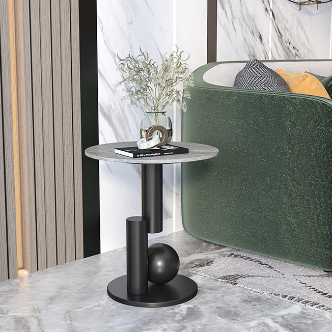 Zeitgenössischer Luxus, kreisförmige Steintischplatte mit geometrischem Sockel für das Wohnzimmer 
