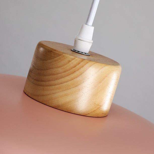 Modern Minimalist Round Aluminum Wood 1-Light Pendant Light For Dining Room
