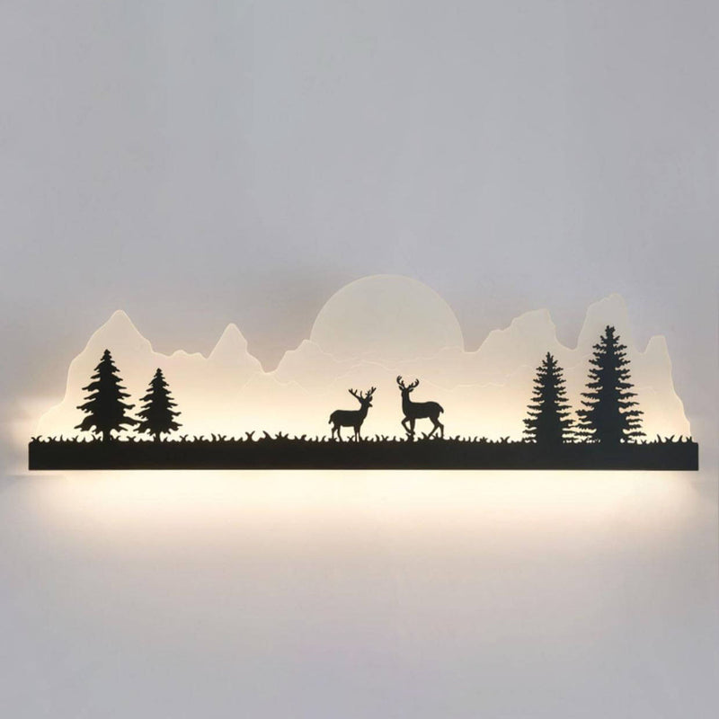 Traditional Chinese Iron Acrylic Landscape Painting Outside LED Wall Sconce Lamp For Garden