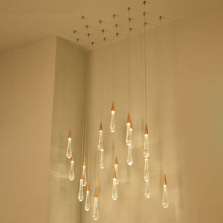 Modern Simplicity Iron Aluminum Crystal Drop Meteor Shower LED Pendant Light For Dining Room