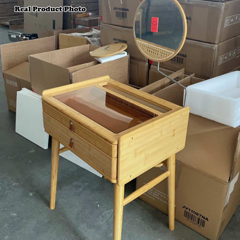 Traditioneller chinesischer rechteckiger Bambus-Glas-Schminktisch mit 2 Schubladen für das Schlafzimmer 