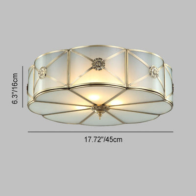 Modern Light Luxury Carving Copper Round Glass 3-Light Flush Mount Ceiling Light