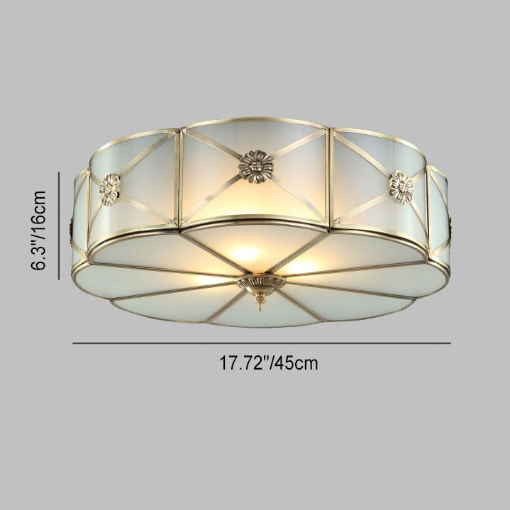 Modern Light Luxury Carving Copper Round Glass 3-Light Flush Mount Ceiling Light