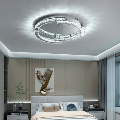 Modern Luxury Round Stainless Steel Crystal LED Flush Mount Ceiling Light For Bedroom