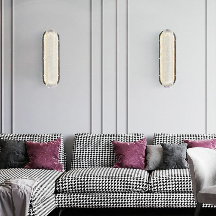 Moderne minimalistische Eisen kariert Muster Acryl Spalte Schatten LED Wandleuchte Lampe für Wohnzimmer 