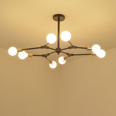 Lustre moderne du milieu du siècle à branches variables en fer avec abat-jour rond en verre à 6/8 lumières pour salon 