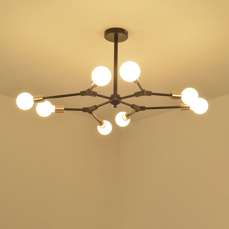 Lustre moderne du milieu du siècle à branches variables en fer avec abat-jour rond en verre à 6/8 lumières pour salon 
