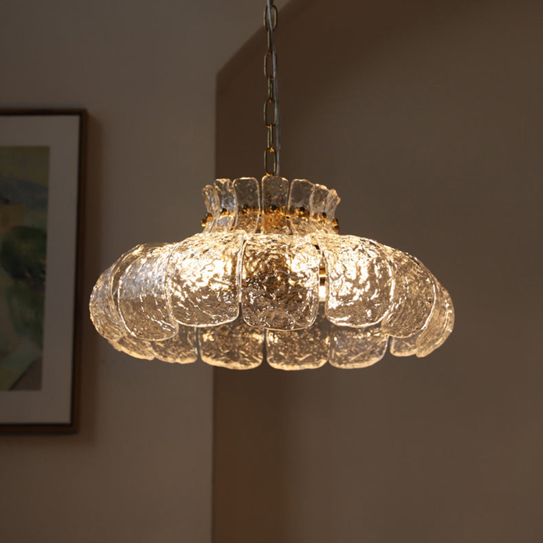 Traditionelle Vintage Runde Blumen Eisen Glas 4-Licht Pendelleuchte für Wohnzimmer 